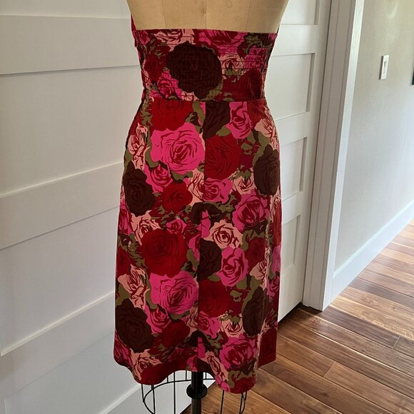 Halter A-line Dress, Cotton Spandex, Size 2, Classy, Rose Patterned - Picture 2 of 7